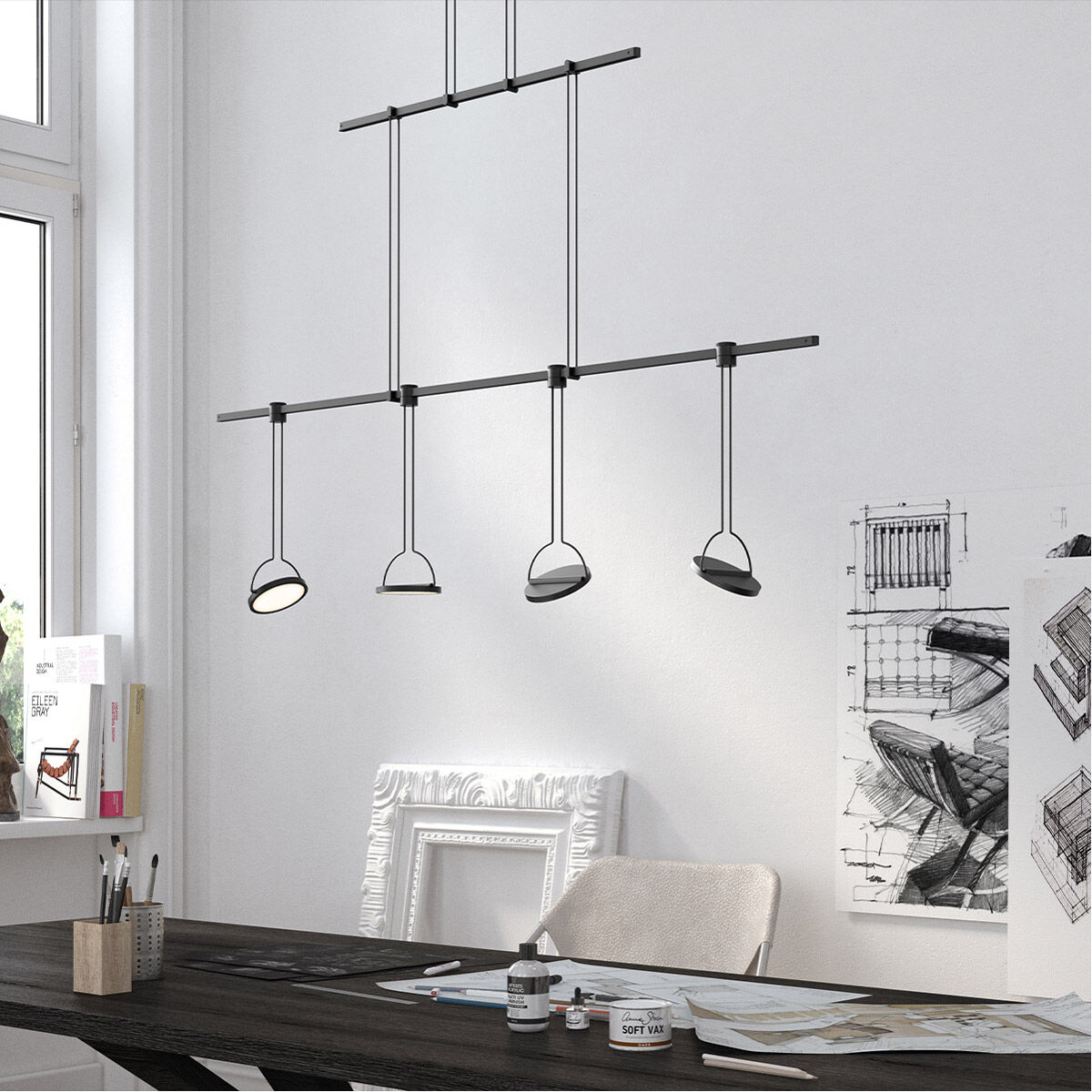Suspenders LED 37 inch Satin Black Suspension Ceiling Light
